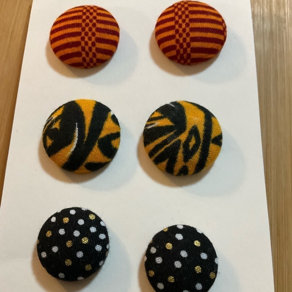 Hand Crafted Ankara African Print Button Earrings 3 Sets Pierced Ears